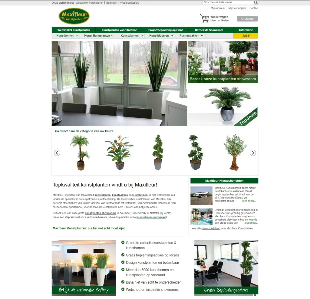 Maxifleur's Webshop Before Younify Redesign